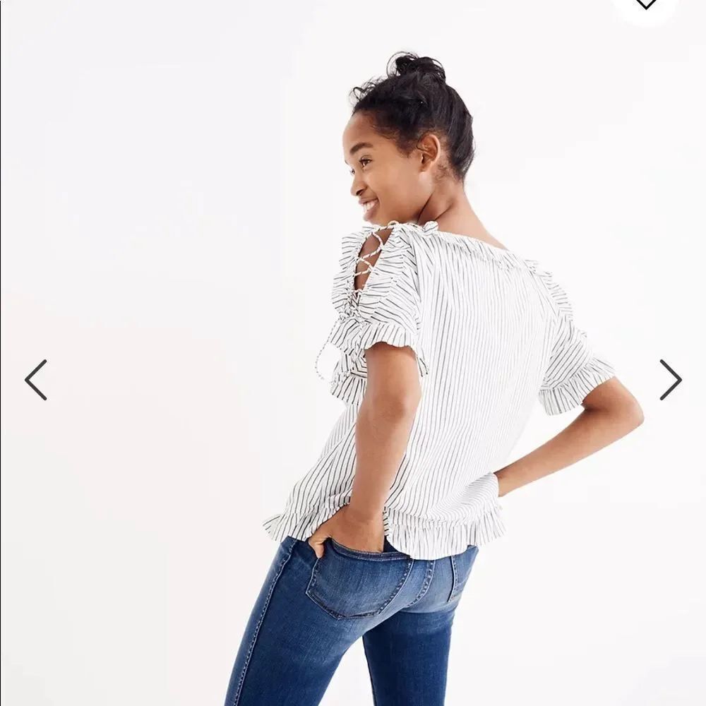 Madewell Ruffled Lace-Up Top in Stripe